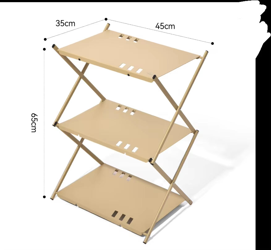 Modern Kitchen Tools Outdoor Storage Rack Camping Blackened Aluminum Alloy Foldable Three-Layer Table Multifunctional Portable