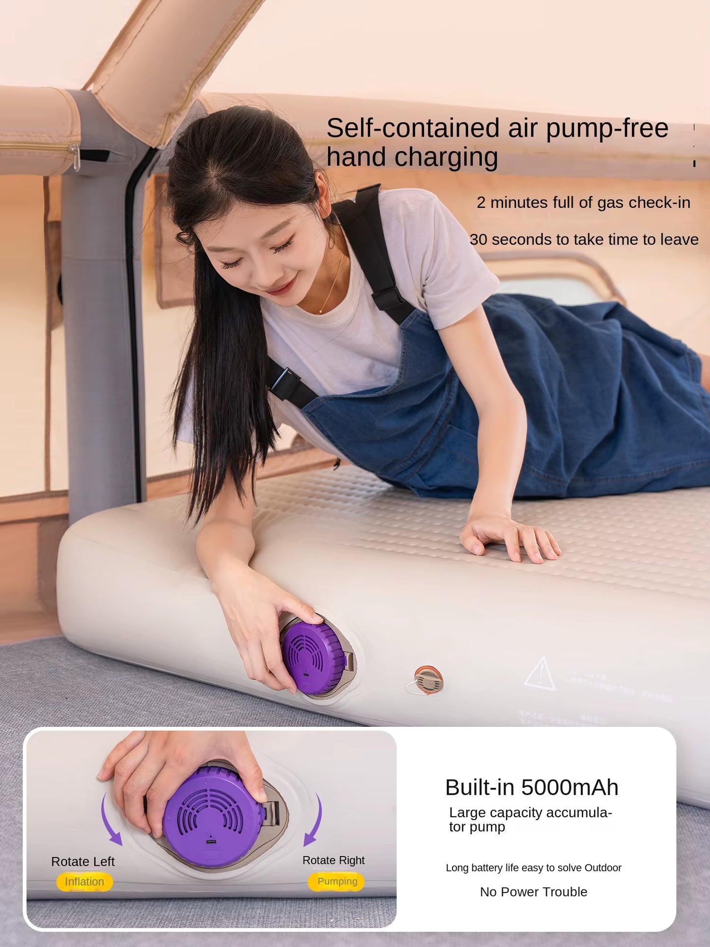 Portable Foldable High-End Inflatable Mattress Cushion Automatic Air Bed Tent Home Outdoor Camping Silk Cloud