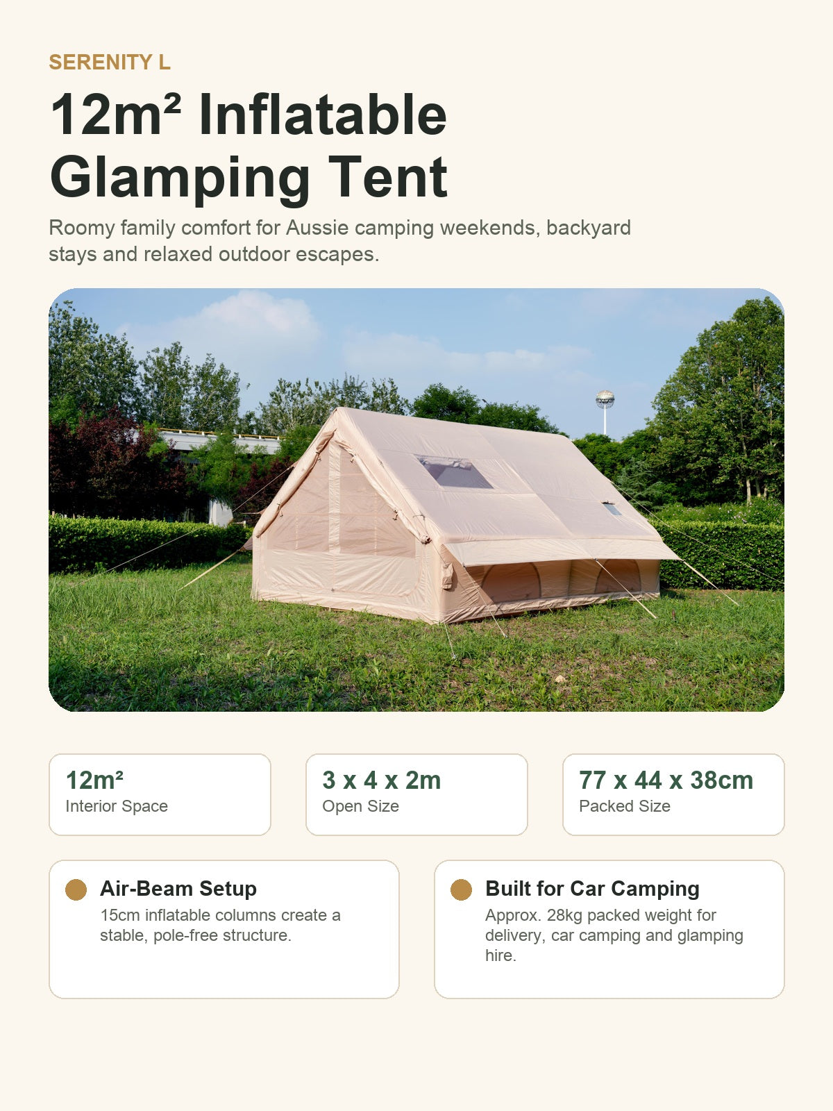 The Serenity L Inflatable Glamping Tent Rental | 12m² Family Air Tent