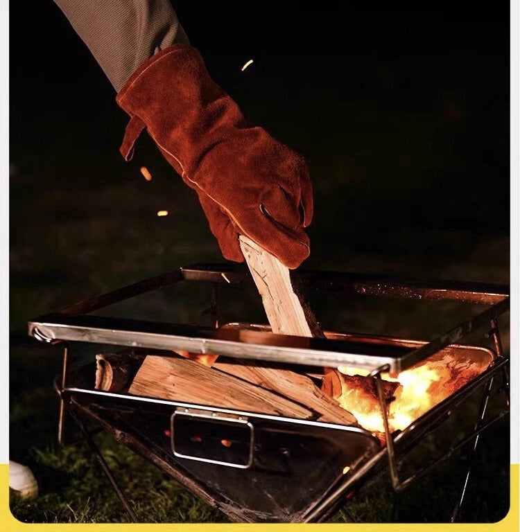 The "Viper" Extended Leather Fireplace Gloves | 500°C Heatshield & Brushed Lining
