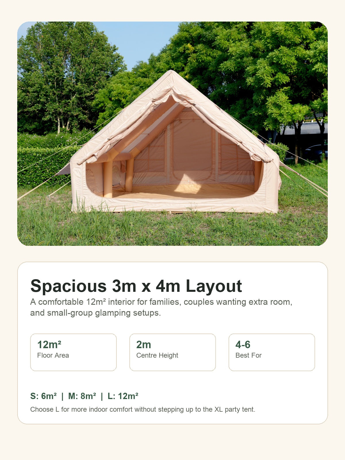 The Serenity L Inflatable Glamping Tent Rental | 12m² Family Air Tent