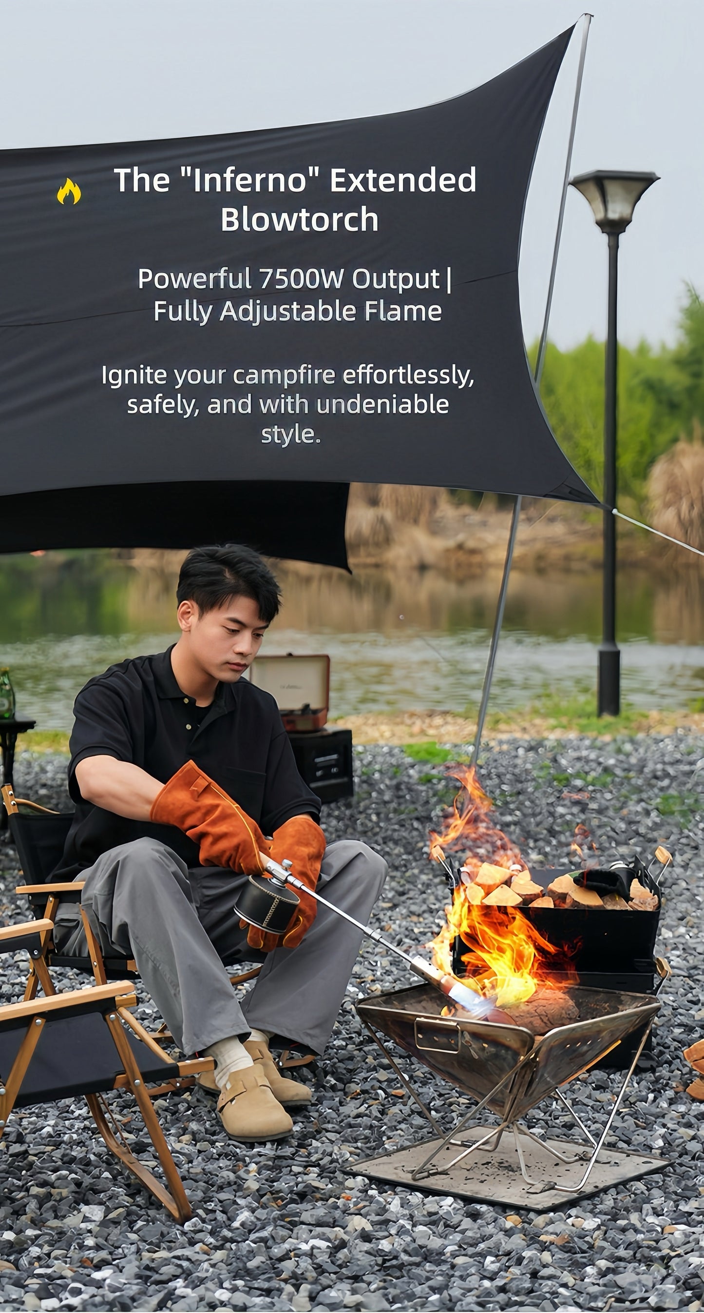 The "Inferno" Extended Campfire Blowtorch | Solid Walnut Handle & Adapter Kit