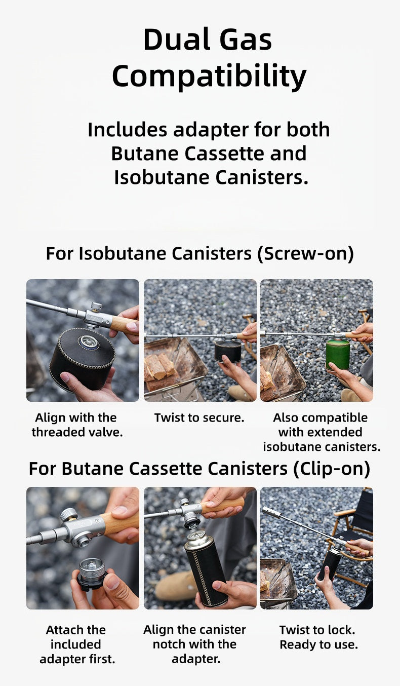 The "Inferno" Extended Campfire Blowtorch | Solid Walnut Handle & Adapter Kit