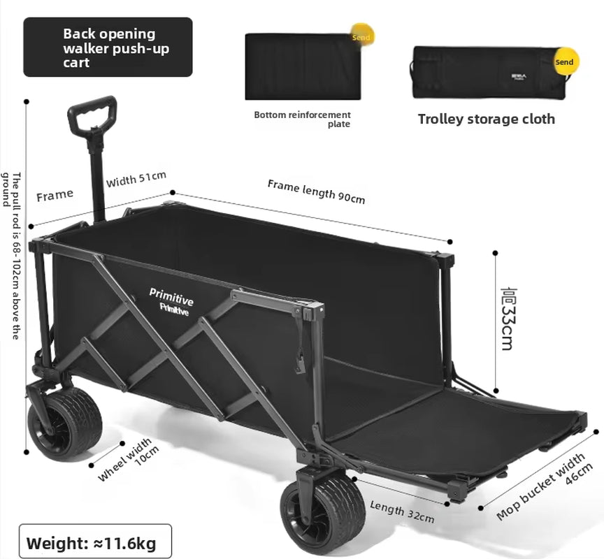 Industrial Enclosed Steel Platform Foldable Four-Wheel Camping Cart OEM Customized Color Outdoor Travel Gathering