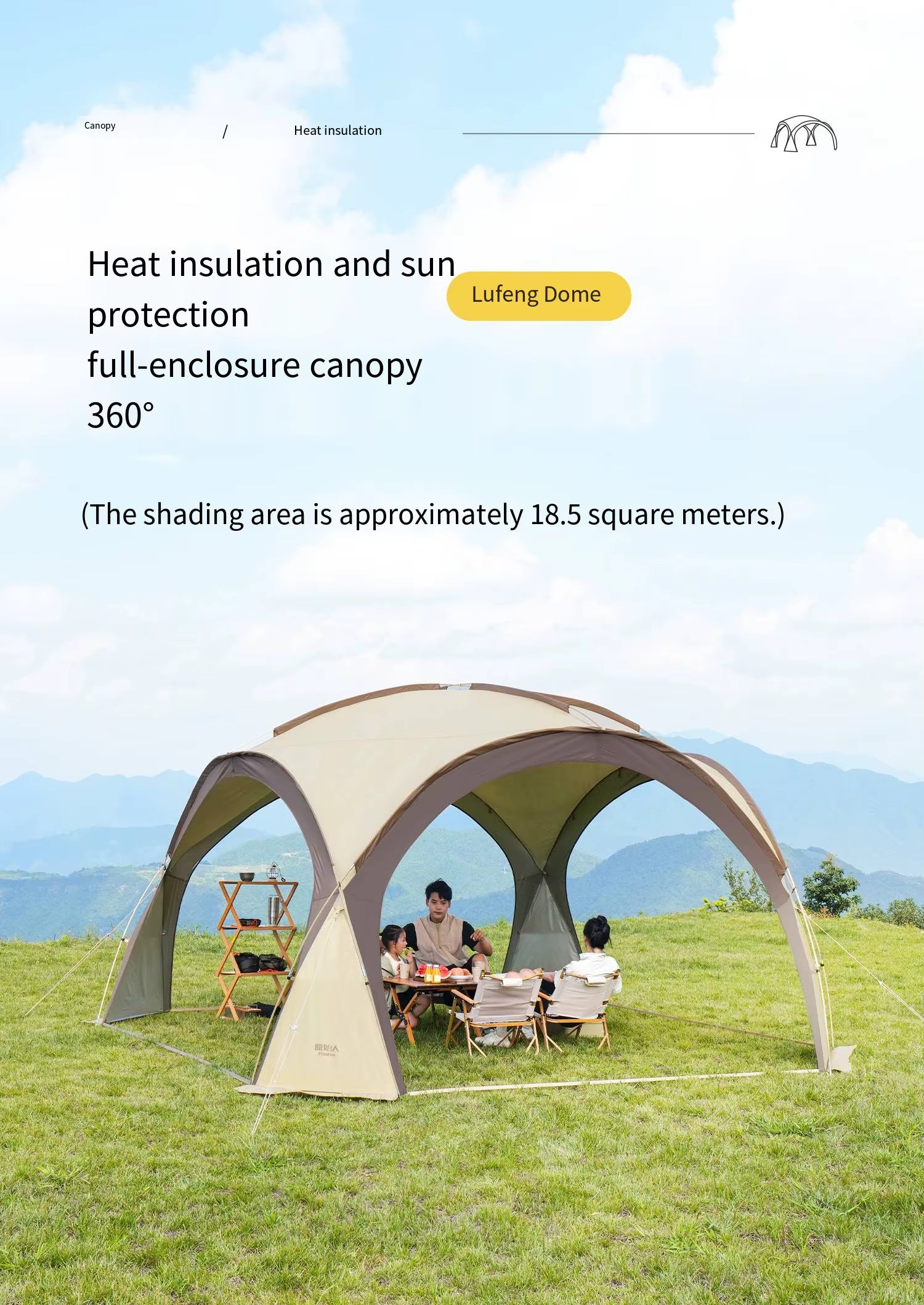 Primitive Canopy Four Season Single Layer Tent Outdoor Rainproof Overnight Camping Full Sunscreen Awning Oxford Fabric
