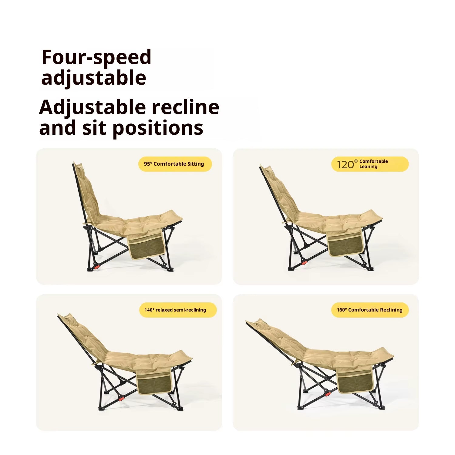 Modern Steel 600D Oxford Outdoor Folding Recliner Moon Chair Camping Office Lunch Beach Fishing