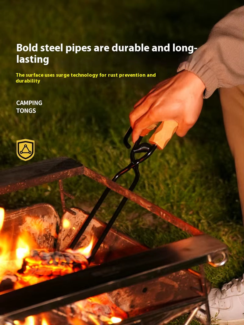 Outdoor Camping Cookware Long Thickened Carbon Firewood Charcoal Clip PVC Anti-Scalding Barbecue Burning Tongs