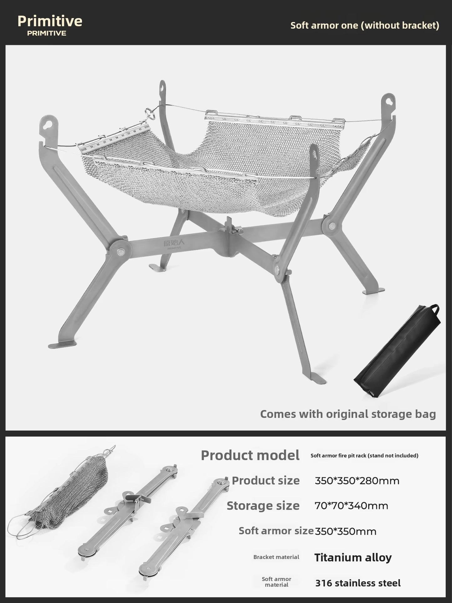Portable Folding Titanium Alloy Outdoor Fire Pit Wood Stove Camping Beacon BBQ Grill Campfire Carry Case