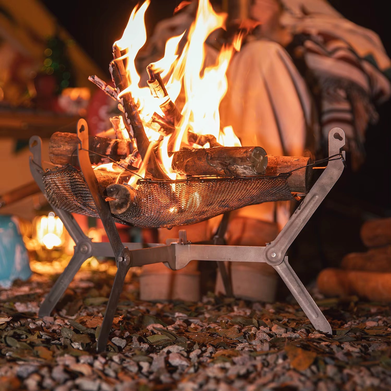 Portable Folding Titanium Alloy Outdoor Fire Pit Wood Stove Camping Beacon BBQ Grill Campfire Carry Case