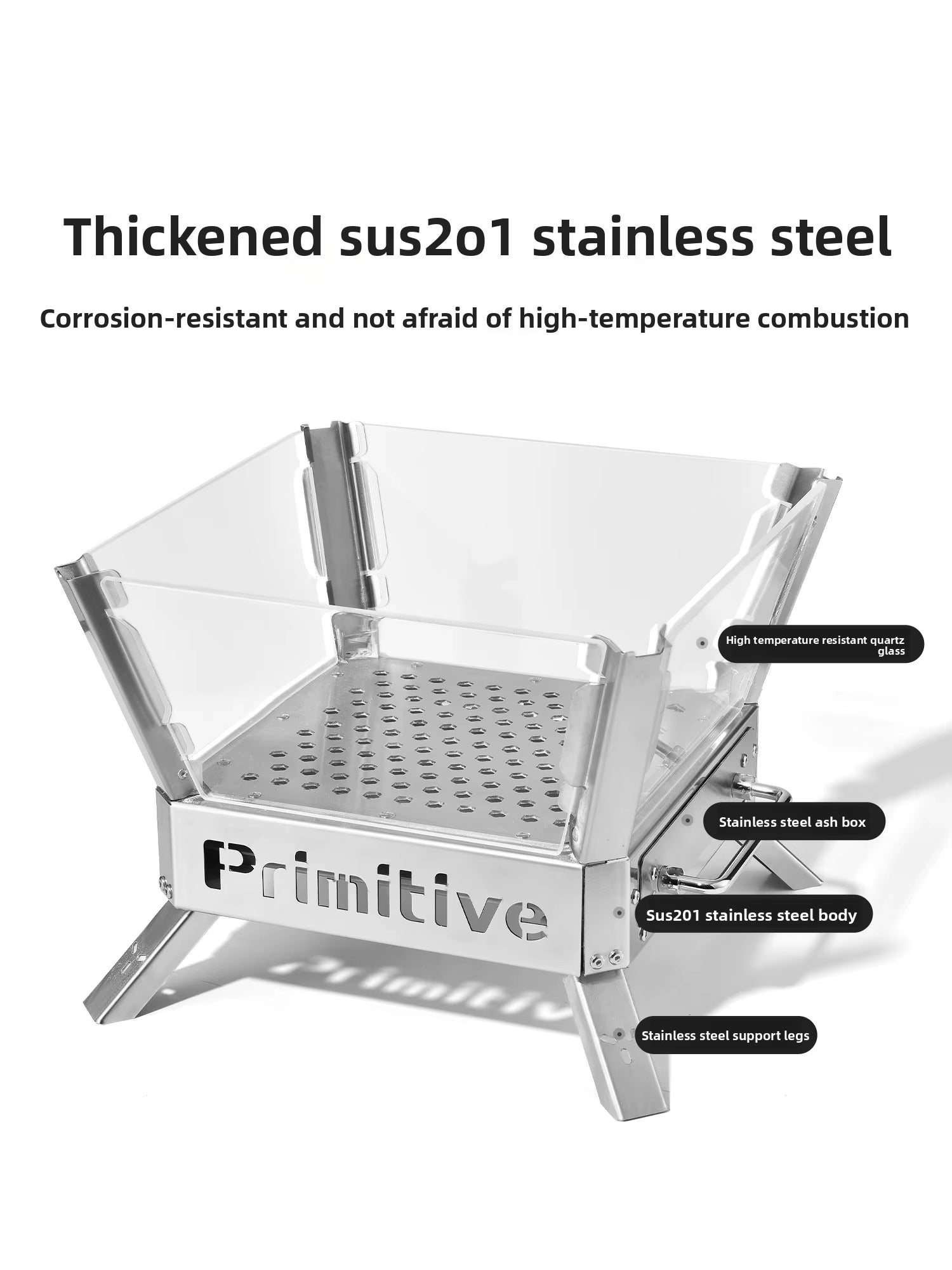 Primitive Fire Dance Burning Fire Table Model China Outdoor Camping Stainless Steel Quartz Glass Firewood Stove Portable Folding
