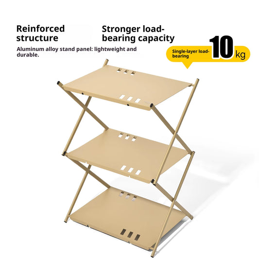 Modern Kitchen Tools Outdoor Storage Rack Camping Blackened Aluminum Alloy Foldable Three-Layer Table Multifunctional Portable
