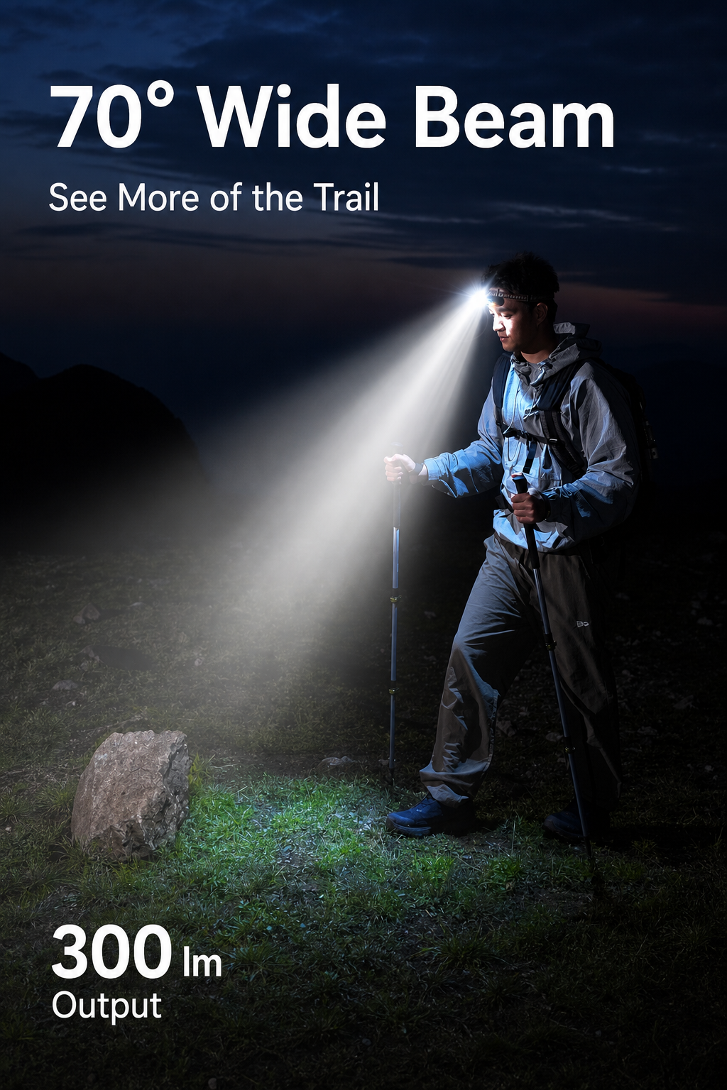 PRIMITIVE Smart Sensor Outdoor Headlamp | Ultra-Light 39g | 300 Lumens Wide Angle | Up to 30H Runtime | Perfect for Camping, Running & Fishing
