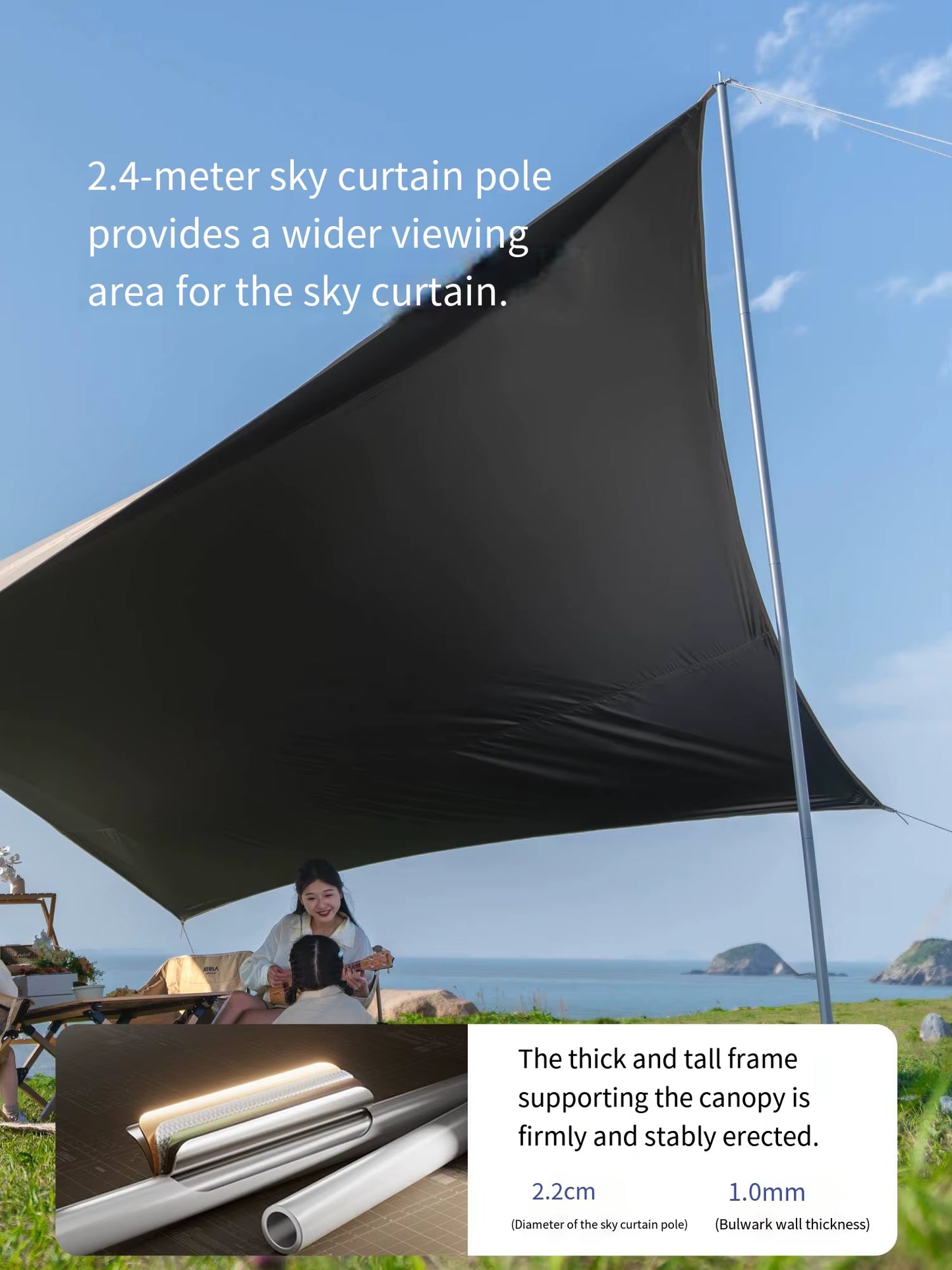 Primitive Four-Season Portable Outdoor Sun Protection Canopy Tent Weatherproof Oversized Camping Equipment Tarp Sunshade Pegs