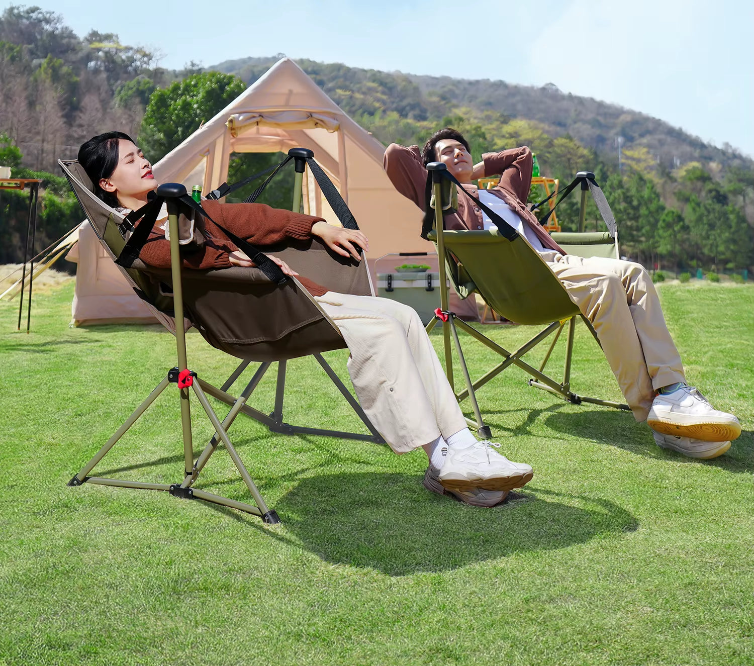 Carbon Steel Rocking Chair Portable Garden Outdoor Furniture Camping Picnic Beach Recliner 600D Oxford Cloth