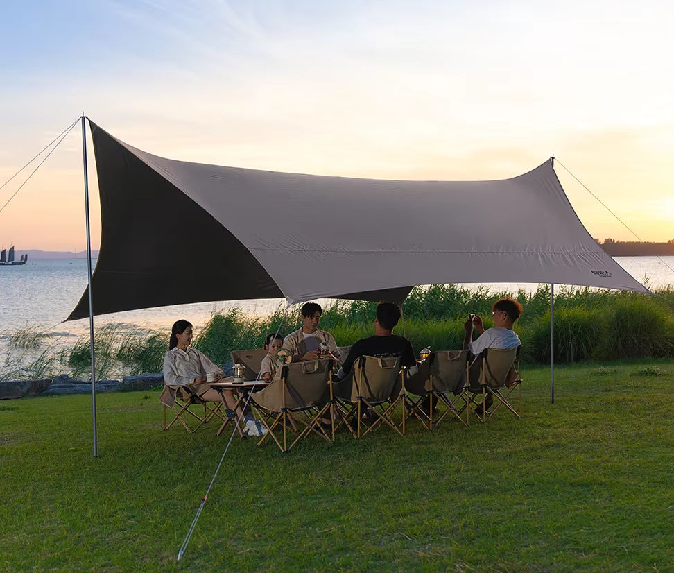 Primitive Four-Season Portable Outdoor Sun Protection Canopy Tent Weatherproof Oversized Camping Equipment Tarp Sunshade Pegs